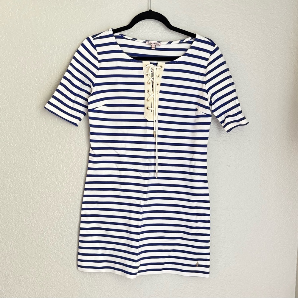 ⚓️ Juicy Couture Blue Striped Lace Up Dress Medium Navy